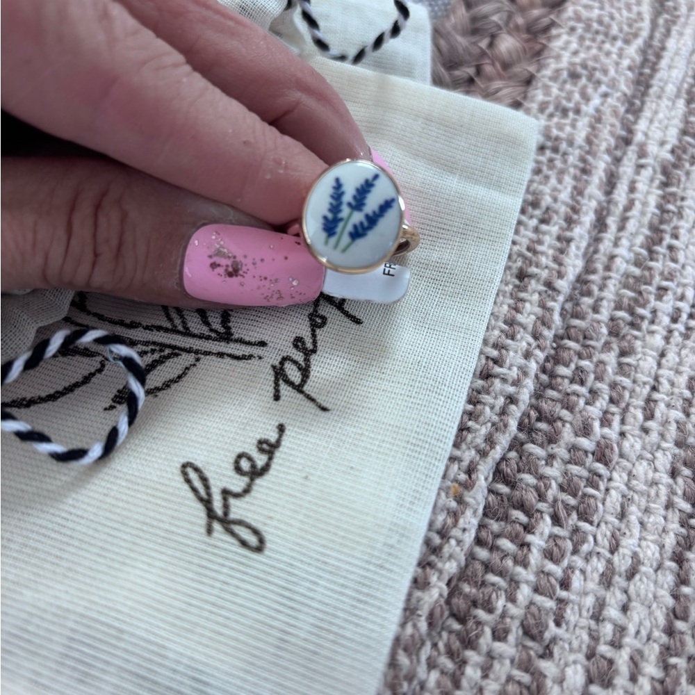Free People Gold Ring with Blue Leaf Accent